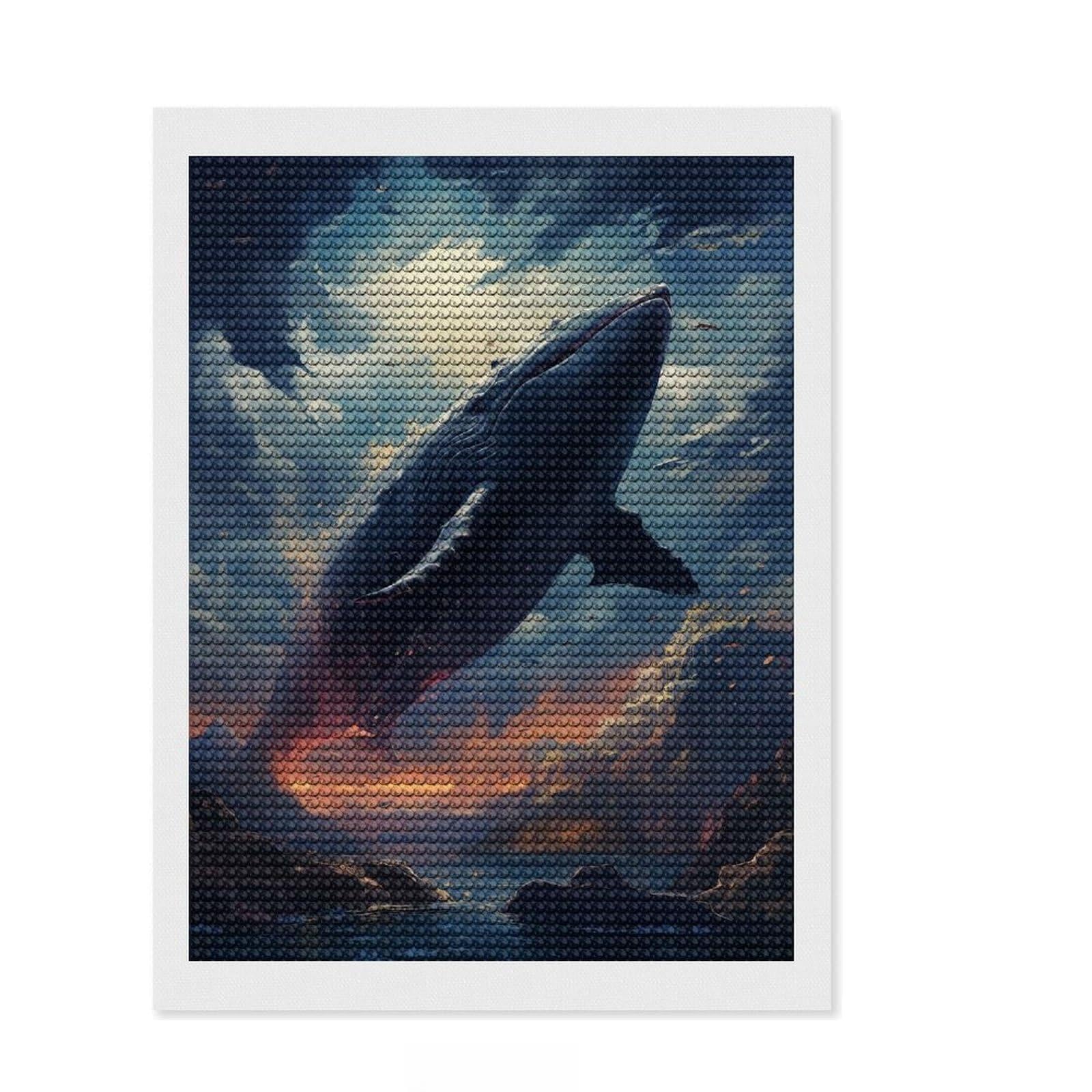 Junmoney Cosmic Creatures of Whale Diamond Painting Kit 12"x16", Mindful Craft Activity, Neat Printed Canvas, Modern Decor, Gift Idea, Adhesive Canvas