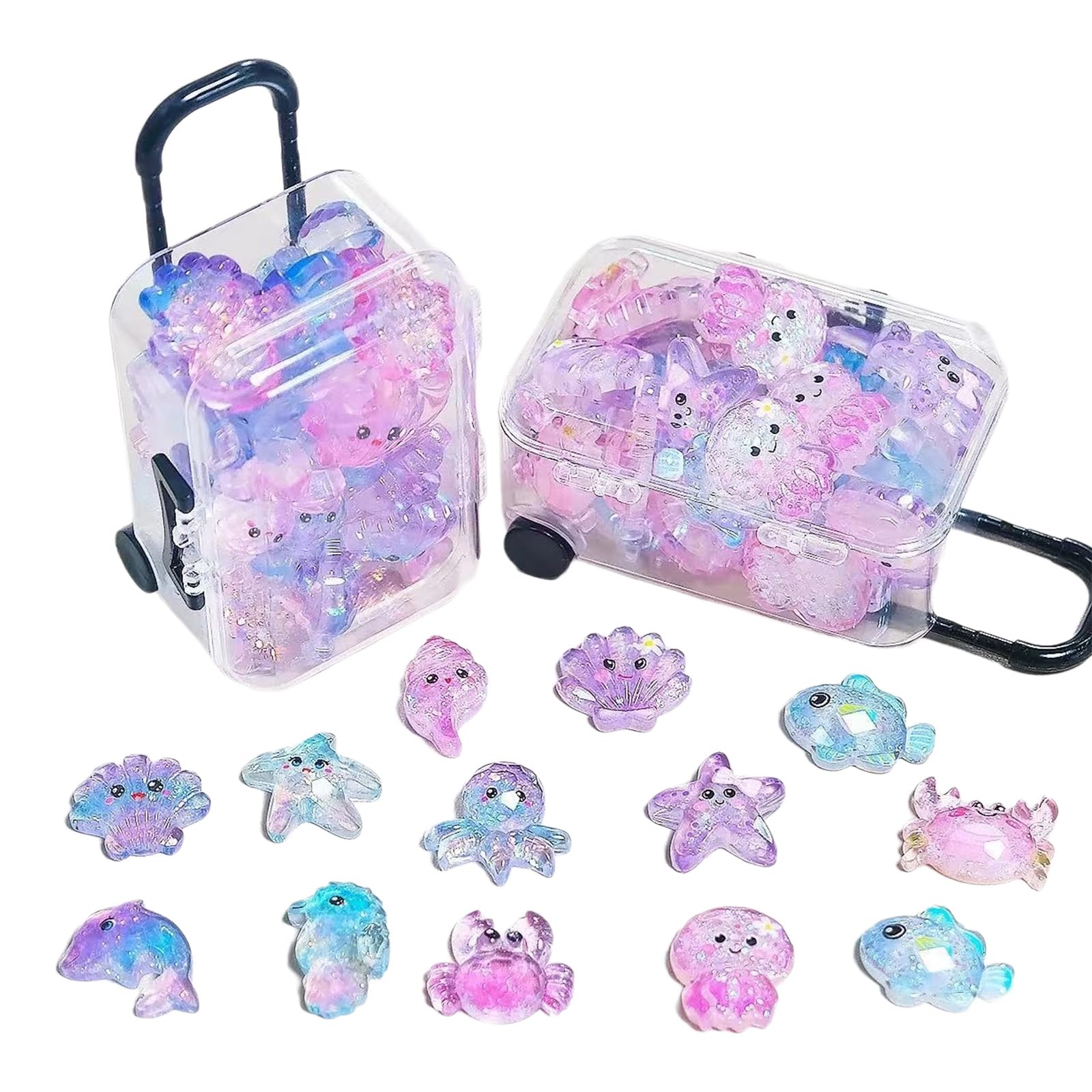 Cosiesnest 35 Pcs Mini Crystal Tortoise Animals with 1 Pc Suitcase, Luminous Tiny Animals Figurines to Hide Glow In The Dark Miniature Resin Animals Fish Tank Decorations for Fish Tank Decor (Purple)