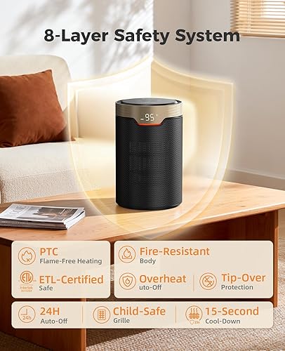 Miniatura 7 de BREEZOME Calentador de espacio, calentadores eléctricos portátiles de 1500 W para uso en interiores, calentador de escritorio pequeño silencioso