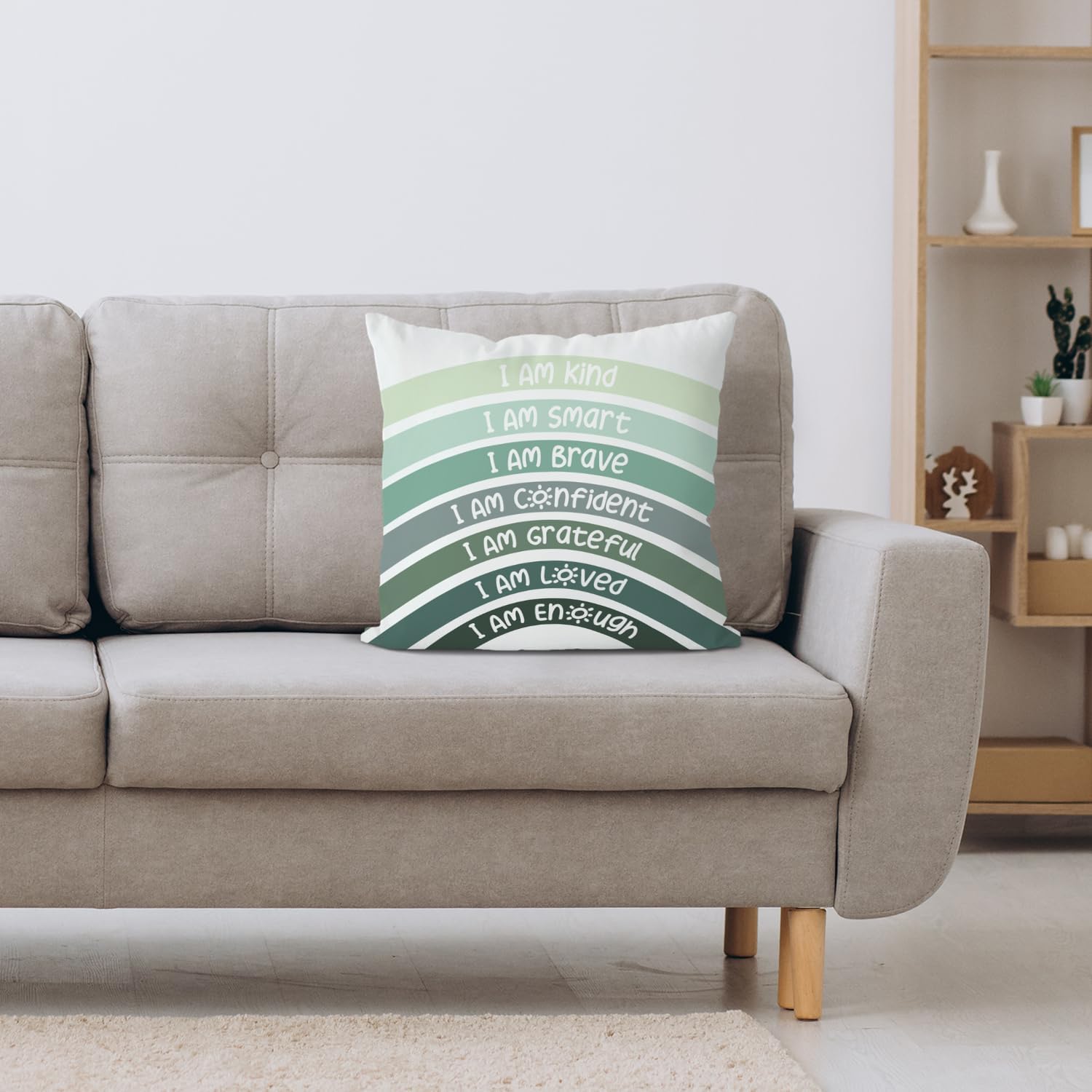 QIYUHOY Boho Sage Eucalyptus Green Rainbow Classroom Throw Pillow Covers image 4