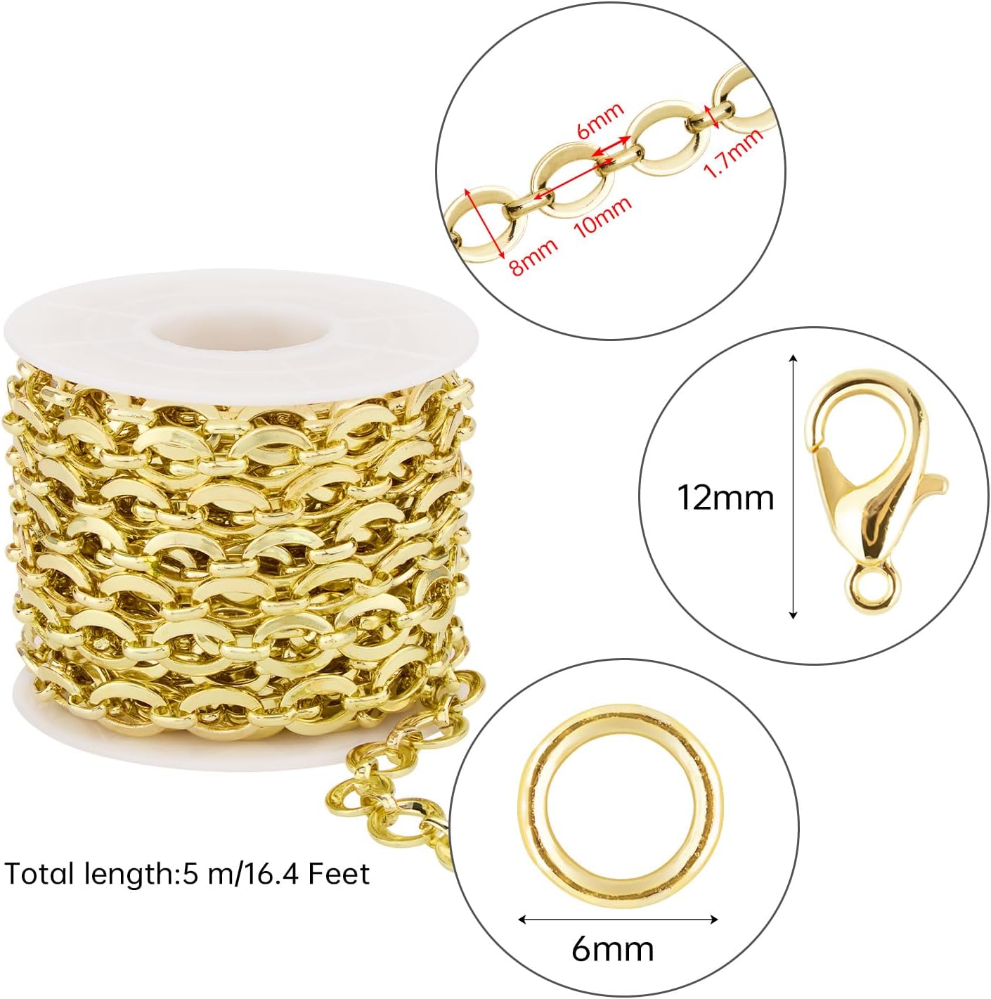 Crisjanggo 16.4 Feet Gold Plated Iron Chains for Jewelry Making Oval Link Chain for Women and Men DIY Necklace Bracelet - Image 2