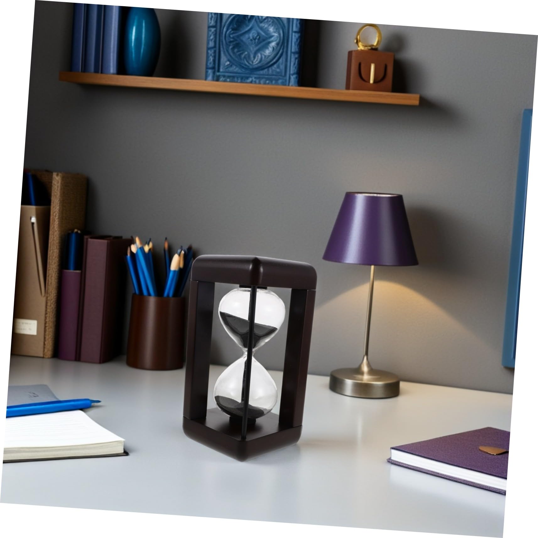 Temporizador de Reloj de Arena Negro de Vidrio y Madera