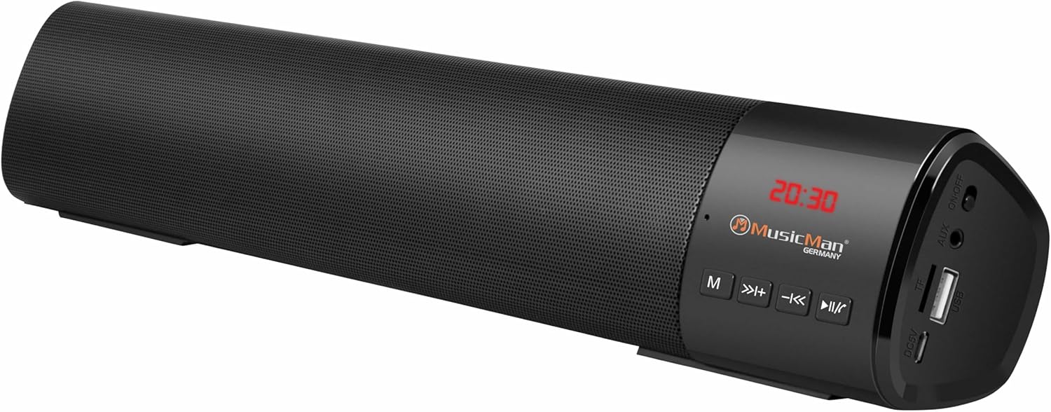 Music Man Bluetooth FM Soundbar USB AUX MicroSD Card LED LCD Display Music Streaming Powerful LoudSpeaker Built-In Battery BT-X54