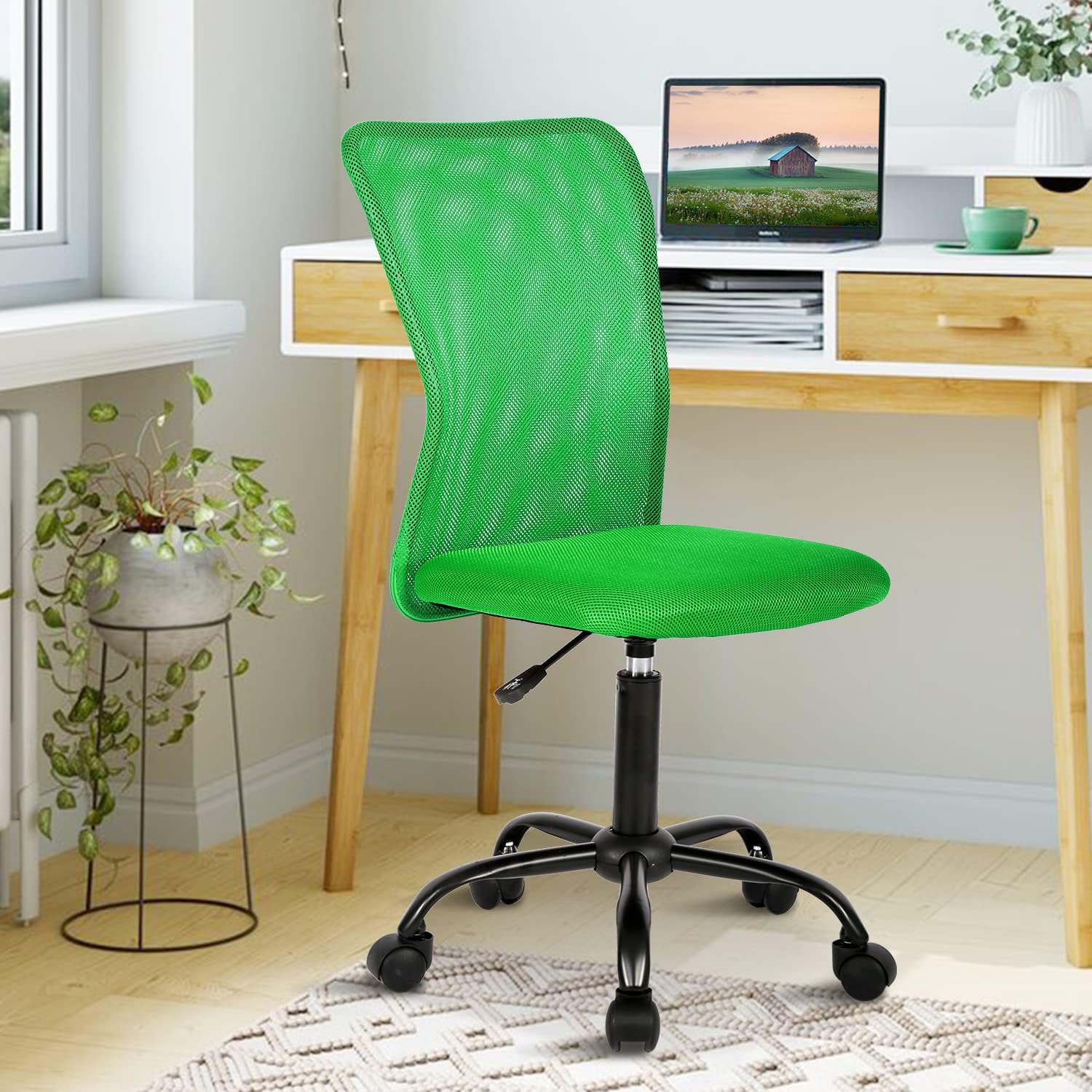 Ergonomic Chairs Cute Adjustable Armless Office Desk Chair w Mesh Back Soft Thick Seat Comfy Swivel Rolling Cheap