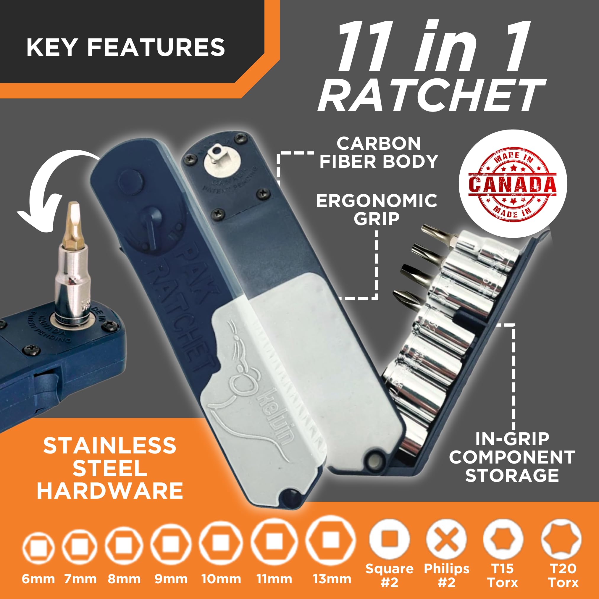 KELVIN Tools PakRatchet: Compact Right-Angled Ratchet Socket and Screwdriver Set, Mini Ratcheting Socket Set and Screwdriver - Image 2