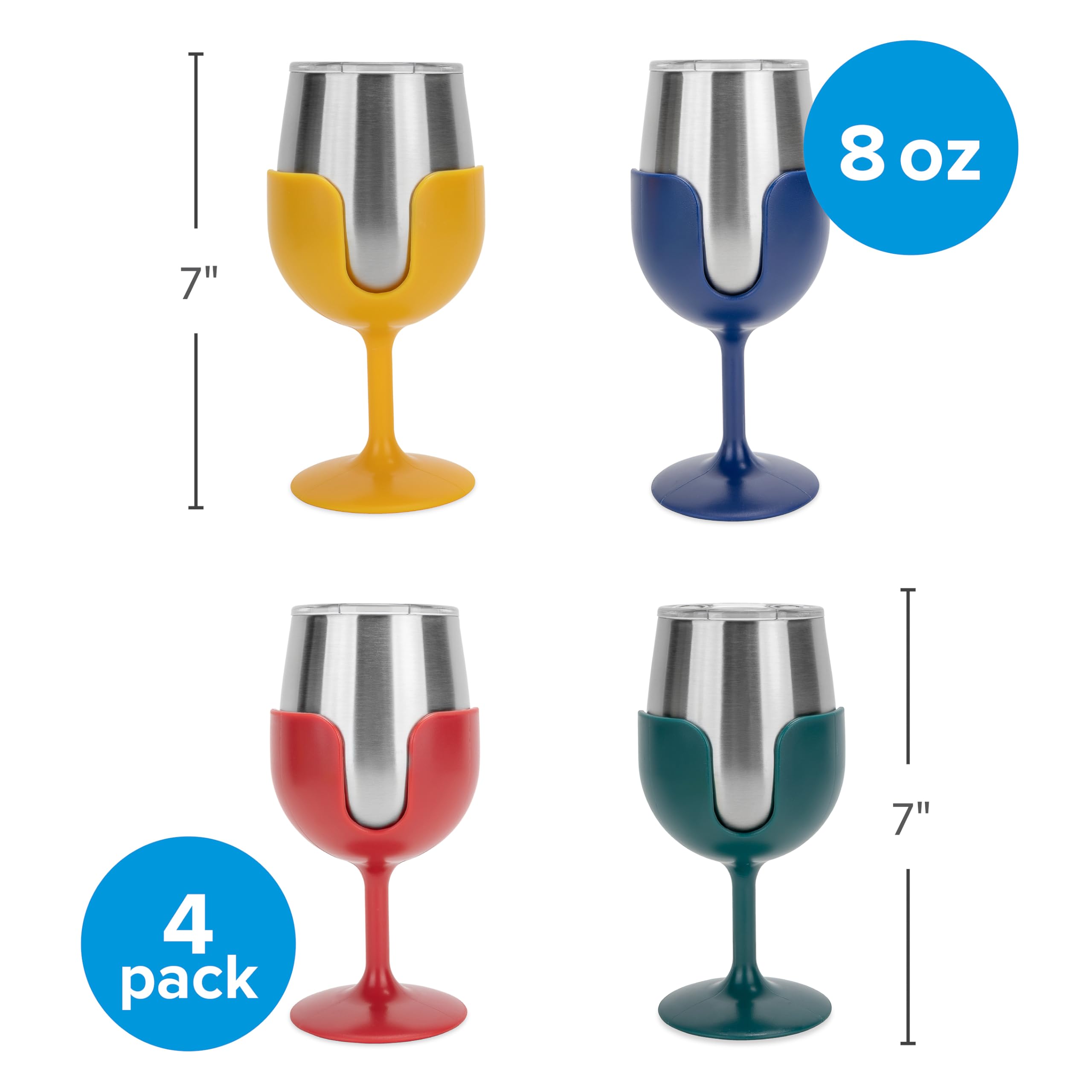 Camco Life is Better at The Campingplatz-Weingläser, 4er-Pack, Merkmale: (4) Edelstahlbecher mit abnehmbaren Stielen, ideal für Camping, Heckklappe und Partys (53465)