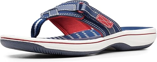 Clarks Women's, Breeze Sea Sandal RED White Blue 5 M