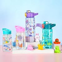 flintronic 600 ml Gyerek Ivópalack Szívószállal, BPA-Mentes Sportpalack Lányoknak és Fiúknak, Lila 6