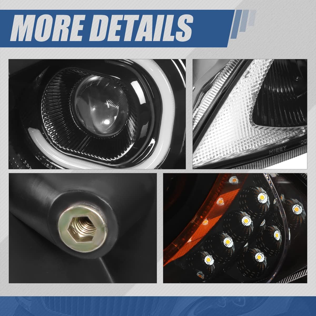 Auto Dynasty Full LED C-Style Halo DRL Projector Headlights Assembly Compatible with International Harvester ProStar 2009-2018, Driver and Passenger Side, Black Housing