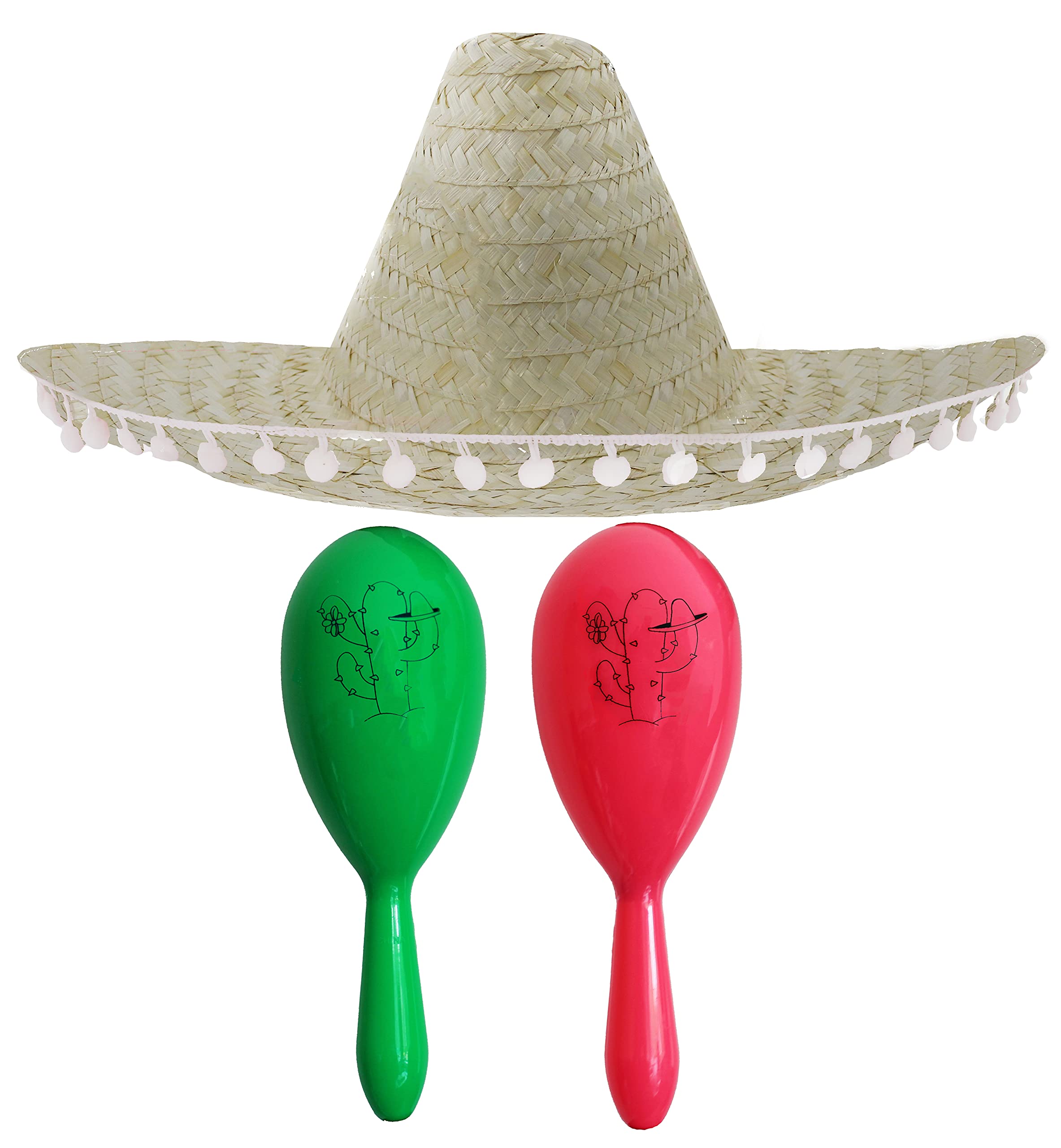 Mexican Fancy Dress Accessory Set - Mexican Sombrero With 2x Maracas - Perfect for Mexican Fancy Dress Costumes Senorita Bandit Mariachi Cinco De Mayo Fancy Dress