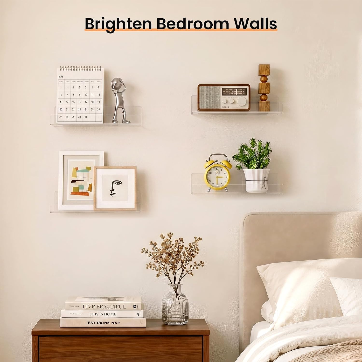 upsimples 9" Acrylic Shelves, Small Shelf for Wall Decor and Display, 4 Pcs image 2