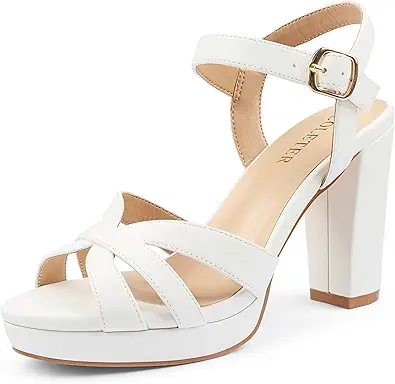 COLETER Women's Platform Chunky Heels Ankle Strap Block Heeled Sandals Party Wedding Shoes