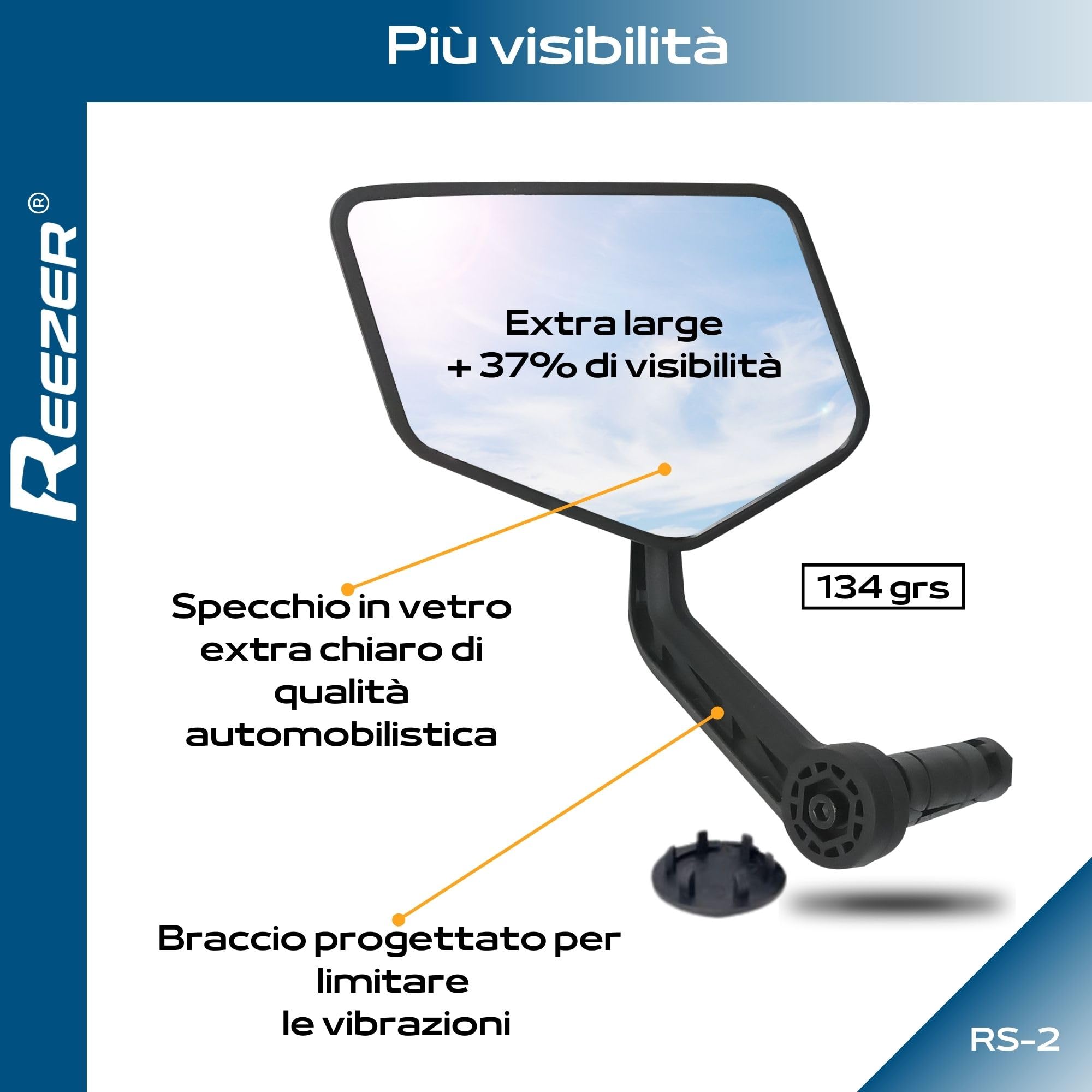 REEZER - Specchietto per bicicletta - Specchietto per bicicletta elettrica - Specchietto per monopattino elettrico - Di alta gamma, compatibile con tutti i modelli - Riflettente - 360° SINISTRA