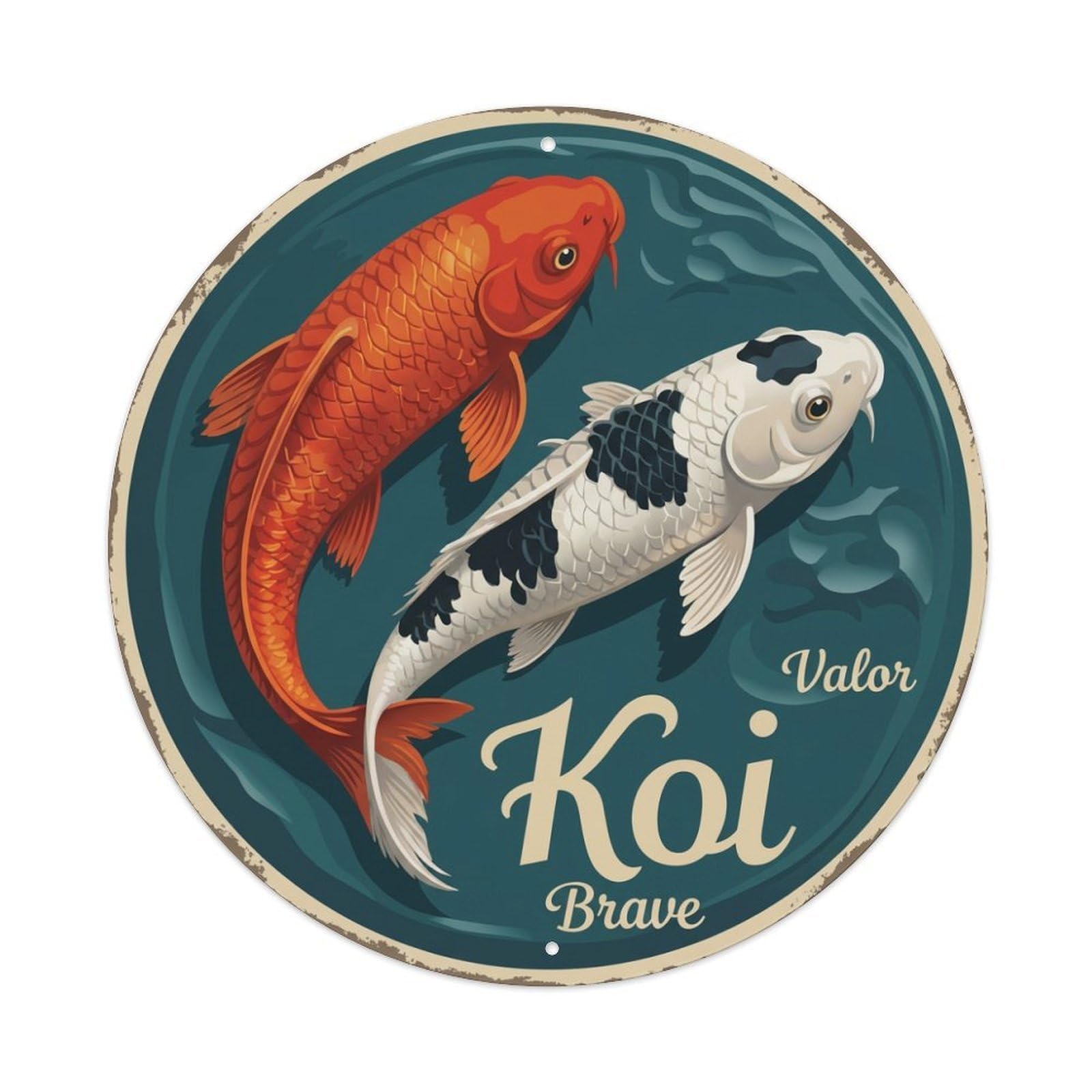 Koi Fish Valor Brave Heroic Waters Courageous Bold Strong Metal Tin Sign