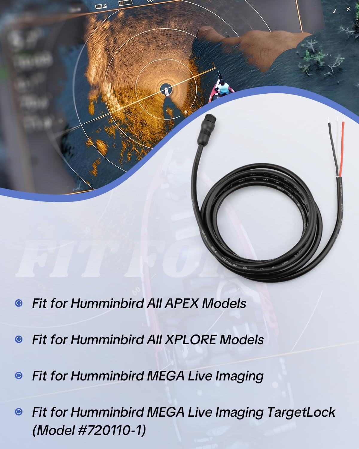 Cable de alimentación PC 13 apto para modelos Humminbird APEX/modelos XPLORE/MEGA Live Imaging/MEGA Live Imaging TargetLock de 10 pies