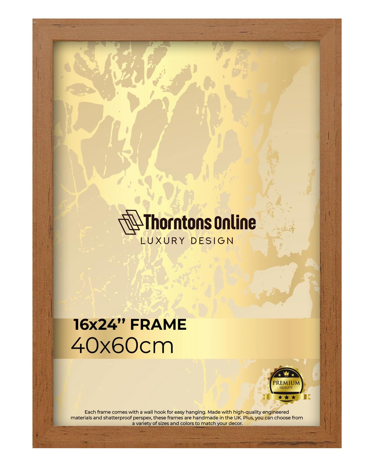 Thorntons Online Modern Walnut 40 X 60 Cm Poster Frame Crystal Clear Acrylic Front Picture Photo Frame 60X40cm Mdf Backing With Both Ways Hanging Hooks - Home Office Use