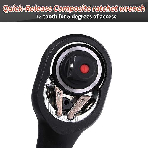 Miniatura 10 de Mango de trinquete de 12 pulgada, trinquete compuesto, llave de enchufe, 72 dientes, reversible de liberación rápida, acero al cromo vanadio