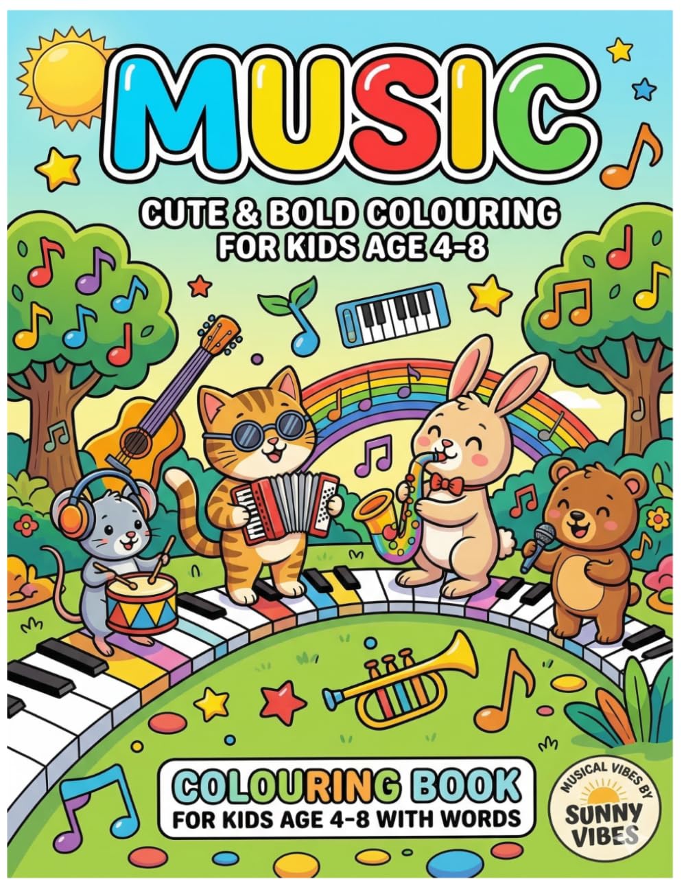 ANIMAL ORCHESTRA: A Musical Adventure Coloring Book: Bold & Easy Coloring Book for Kids Ages 4-8, Simple Musical Instruments and Cute Animals with Thick Lines