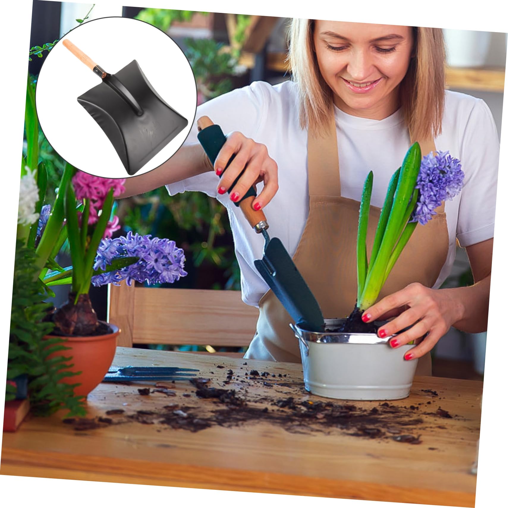 Happyyami Mini Palas De Hierro Pala para Perder Suelo Pala Profesional Pala De Suelo De Jardín Pala Pequeña Pala De Excavación Pala Cuadrada Pala Ligera con Mango De Madera Práctica | Color Negro, Uso Portátil y Cómodo, Válida para Macetas y Plantas de Ja