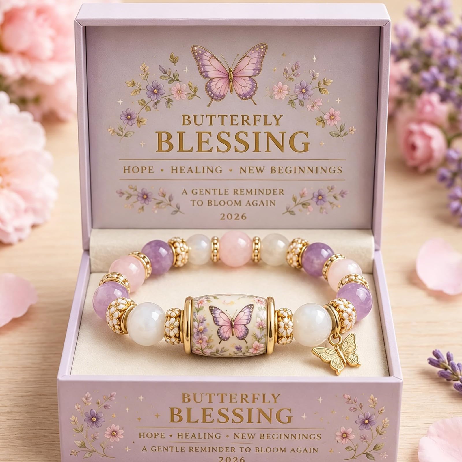 Generico Bracciale Bluebird Blessings con confezione regalo, braccialetto di benedizione della farfalla colibrì, braccialetto ispiratore con ciondolo a forma di uccello per donne e uomini