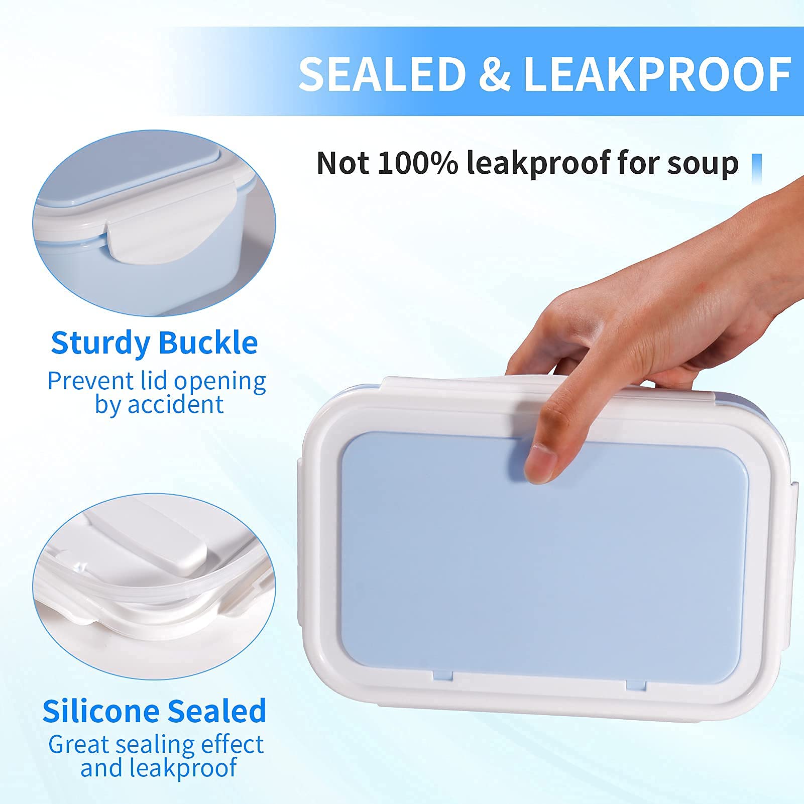 Diboniur Lunchbox Broodtrommel Met Bestek, Volwassenen En Kinderen 1400 Ml Bento Box Vakken Werk Magnetronbestendig Blauw 750855923