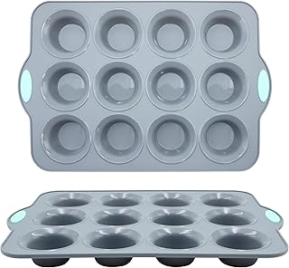 To encounter 2Pack Silicone Muffin Pan with Metal Frame, 12 Cup Regular ...
