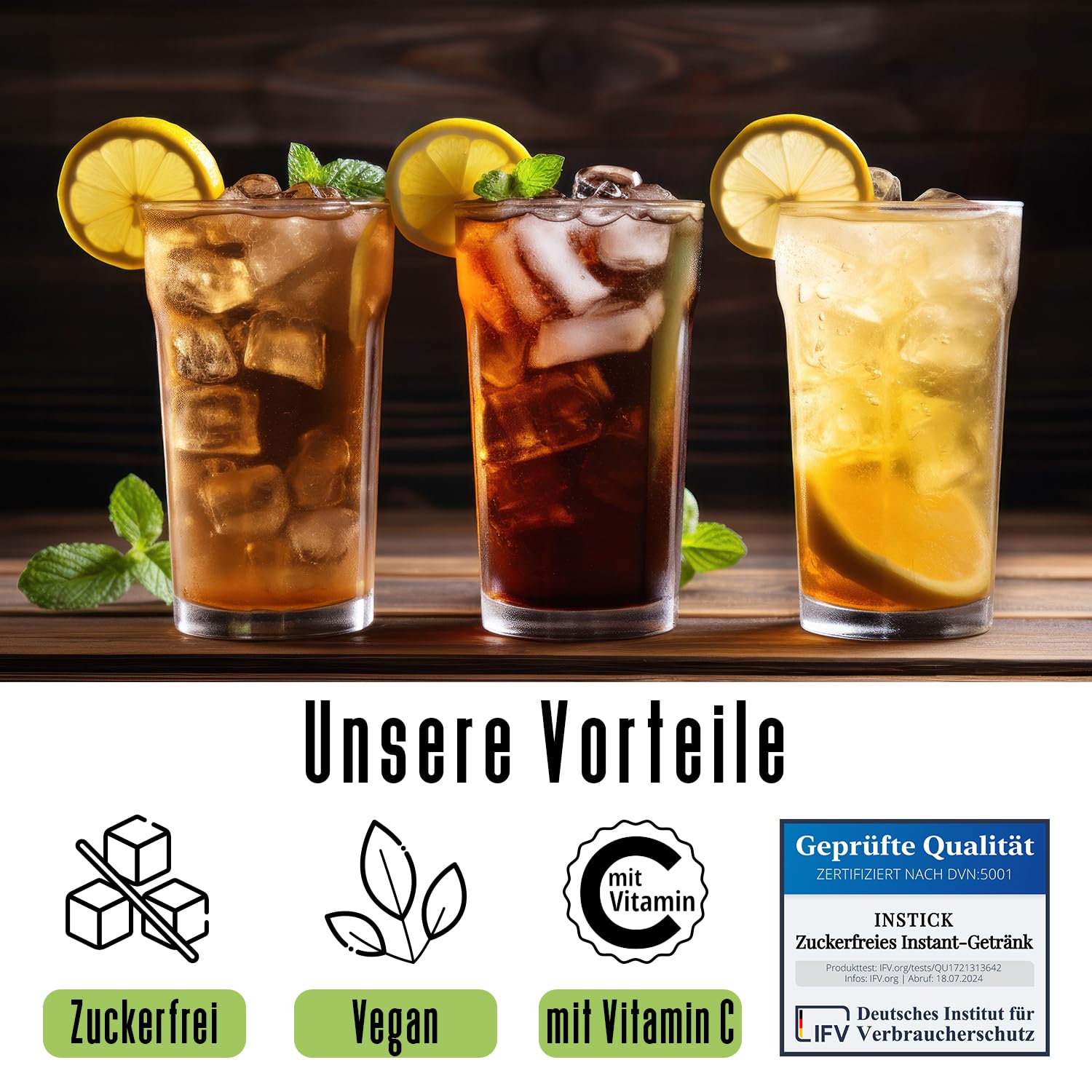 INSTICK Ice Tea Zuckerfreies Instant-Getränk (Eistee Bundle L) - 96 Sticks - 1 Stick für 1,5-2,5 L - Veganes Getränkepulver Kalorienarm & Vitamin C - Instant-Pulver
