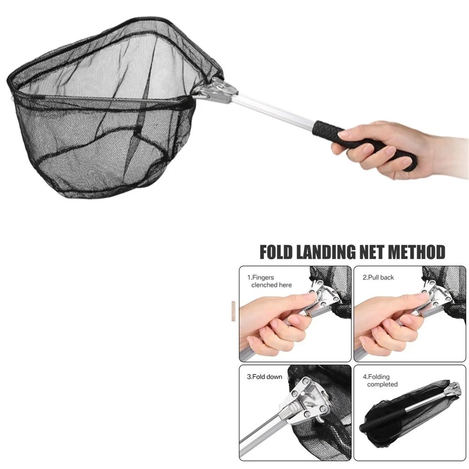 Guadino da Pesca telescopico in Lega di Alluminio Che Si estende Fino a 190 cm/130 cm/55 cm Rete Pieghevole Cattura sicura dei Pesci Rilascio per laghetto