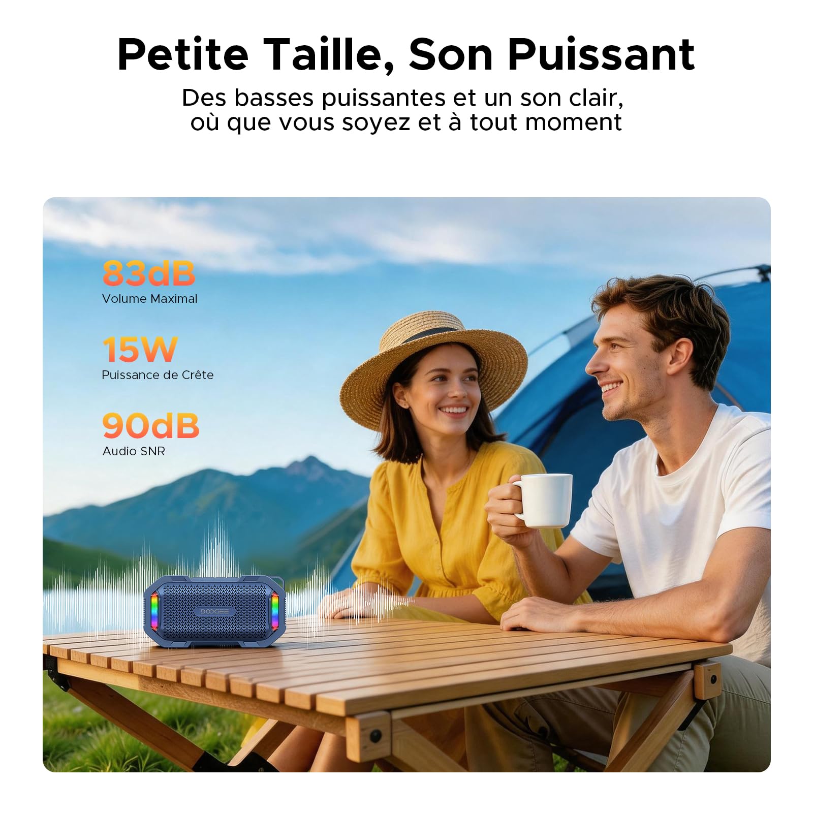 Enceinte Bluetooth Portable Puissante avec Magnétique, TWS Stéréo, 10 Modes RGB, IP67 Etanche, Enceinte d’extérieur Ultra-Portable avec Son Haute Fidélité, pour Fête, Vélo (Bleu)