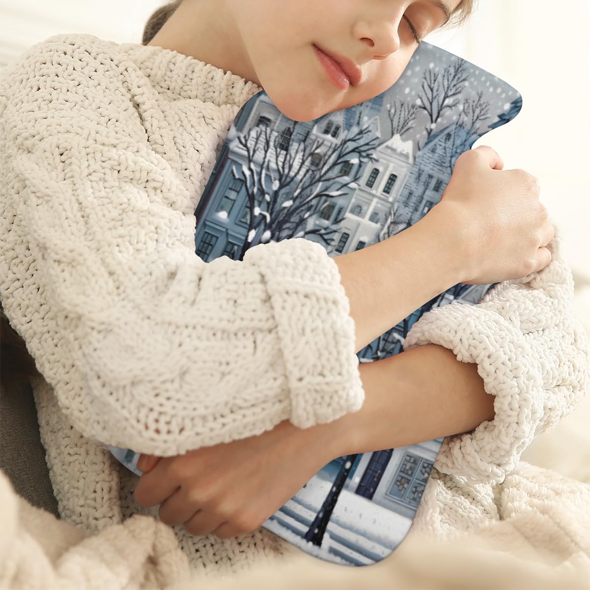 Hot Water Bottle with Soft Cover,2L Mystical City Hot Water Bag for Hot and Cold Compress, Hand Feet Warmer, Artistic City Rubber Hot or Cold Water Bottle Halloween Christmas Decorations