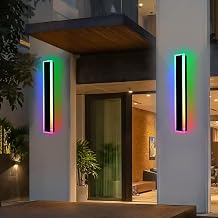 2 Pack 32 Inch 18W Modern RGB Outdoor Wall Sconce, 10%-100% Dimmable Long Linear Entryway Light Fixture IP65 Waterproof Color Changing Wall Lamp for Single Family House Front Door Courtyard
