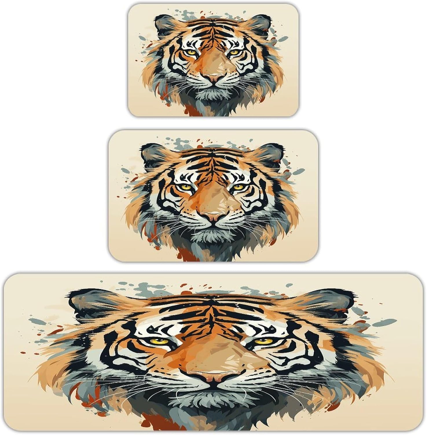 Year of The Tiger Tiger Face Kitchen Rugs Sets of 3 Non Slip Kitchen Mats for Floor Farmhouse Kitchen Sink Mat Thick Comfort Standing Mat for Laundry Room Hallway Bathroom