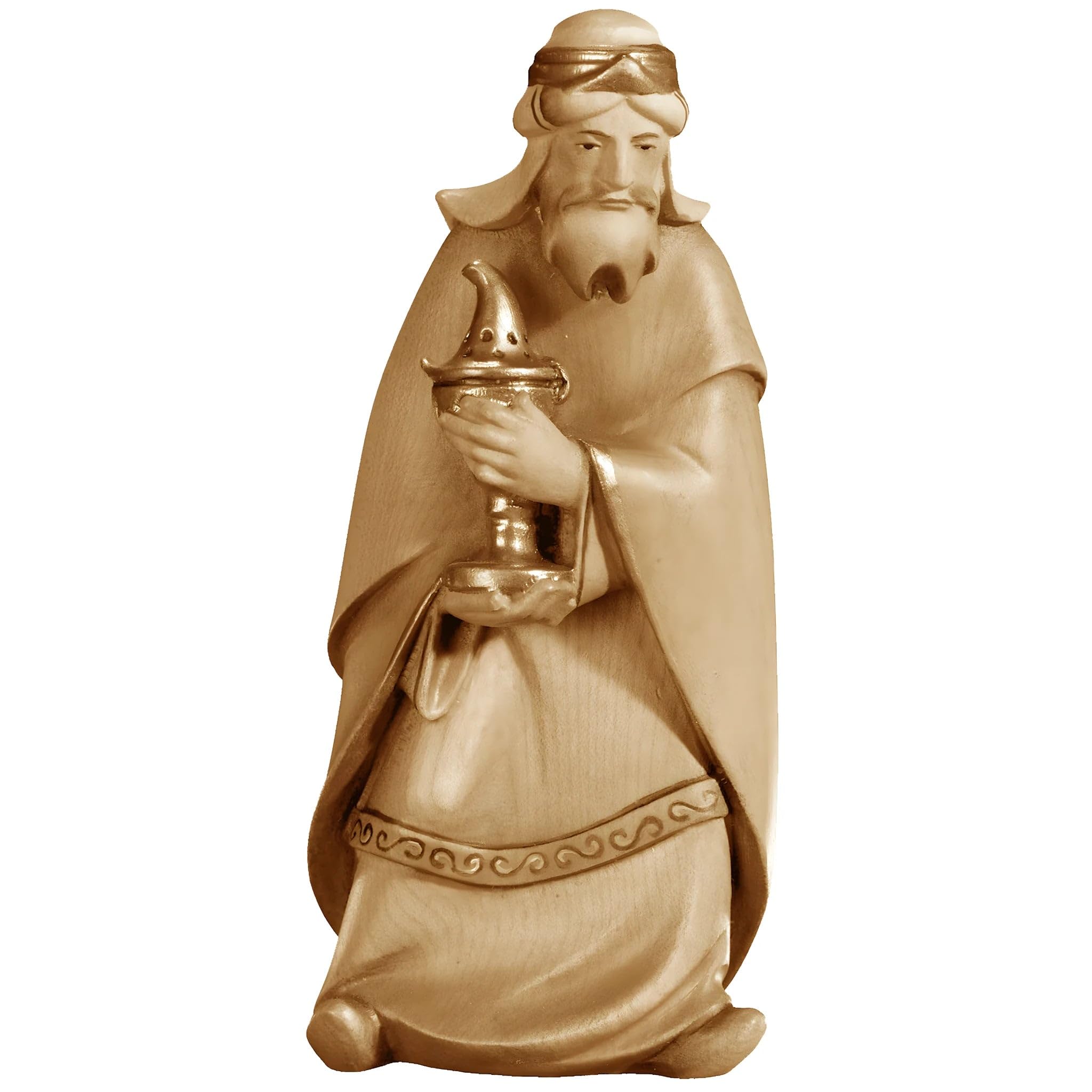 Krippenfigur Zauberer Melchior aus Holz 14 cm | Holz handbemalt in Gröden | Krippenfigur