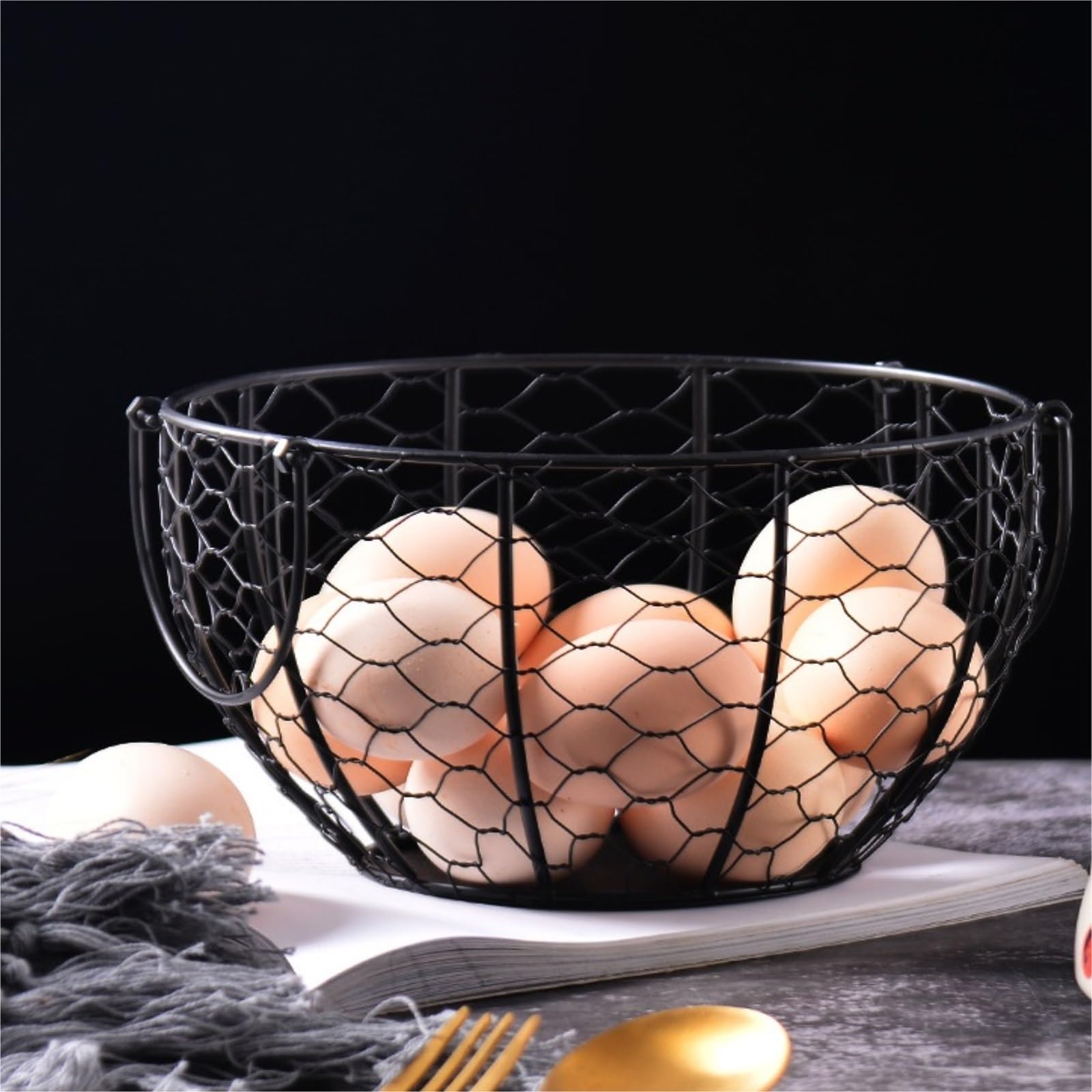 Cesta para La Recogida De Huevos Cesta De Huevos Alambre Metal para Almacenamiento Cocina, Caja Organizadora Frescos con Cubierta Pollo Granja Cerámica para Mostrador