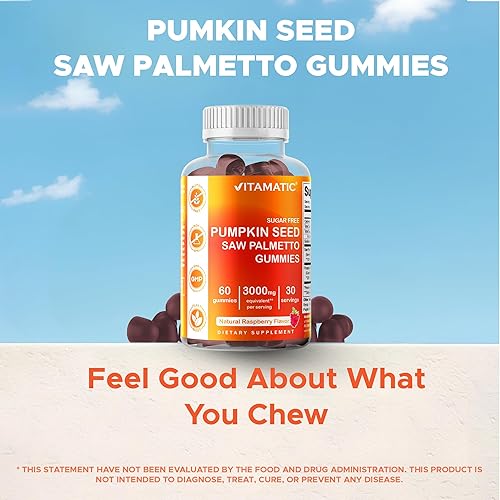 Miniatura 6 de Vitamatic 2 paquetes de gomitas de semillas de calabaza sin azúcar, 3000 mg equivalentes por porción (de extracto 201 y 101 de 200 mg), hechas con