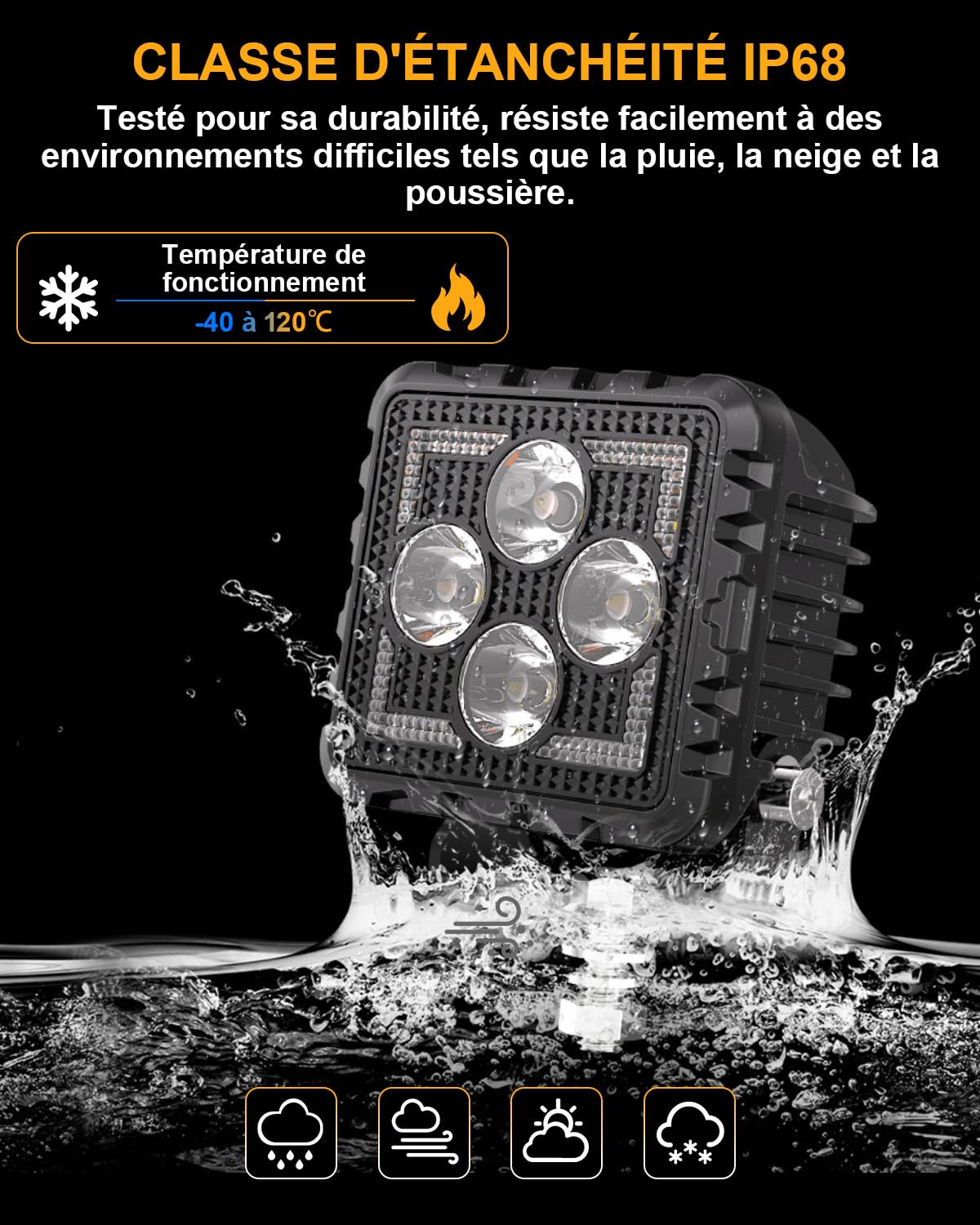 antom 2 Pièces Phare De Travail LED 28000 Lumens 3000K/6500K Phare Additionnel 12V 24V IP68 Avec Puce LED De Haute Qualité Pour SUV, UTV, Pelleteuses, Tracteurs, ATV Tout Terrain