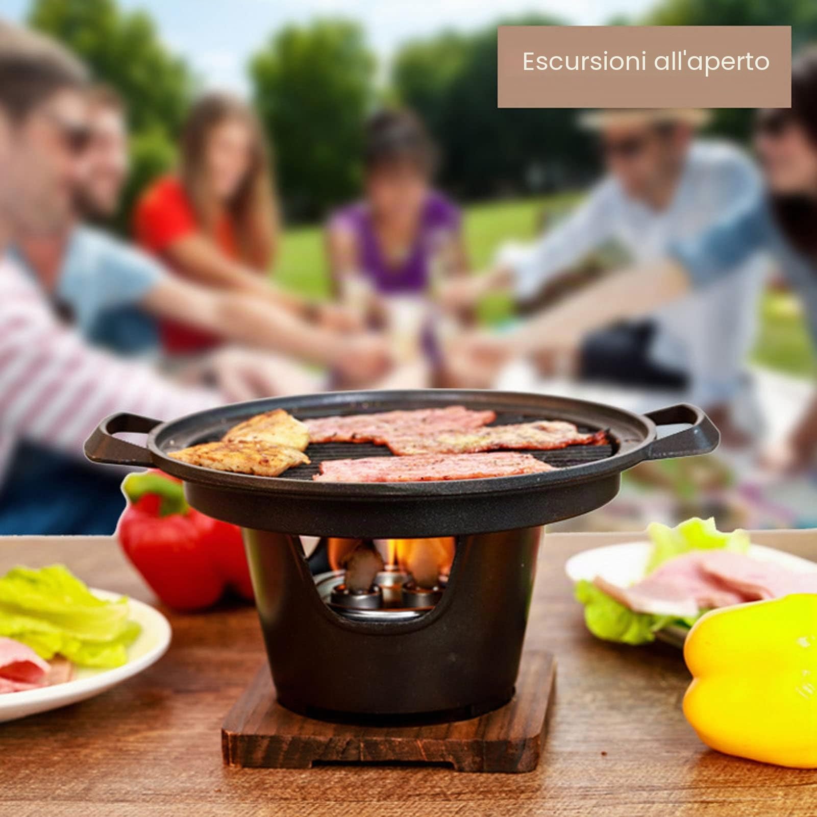 Mini Barbecue Carbone Portatile Antiaderente Base Legno Senza Fumo | Compatto Leggero Montaggio Veloce, Regolazione Aria Per Piccoli Gruppi Casa Esterno Balcone Campeggio
