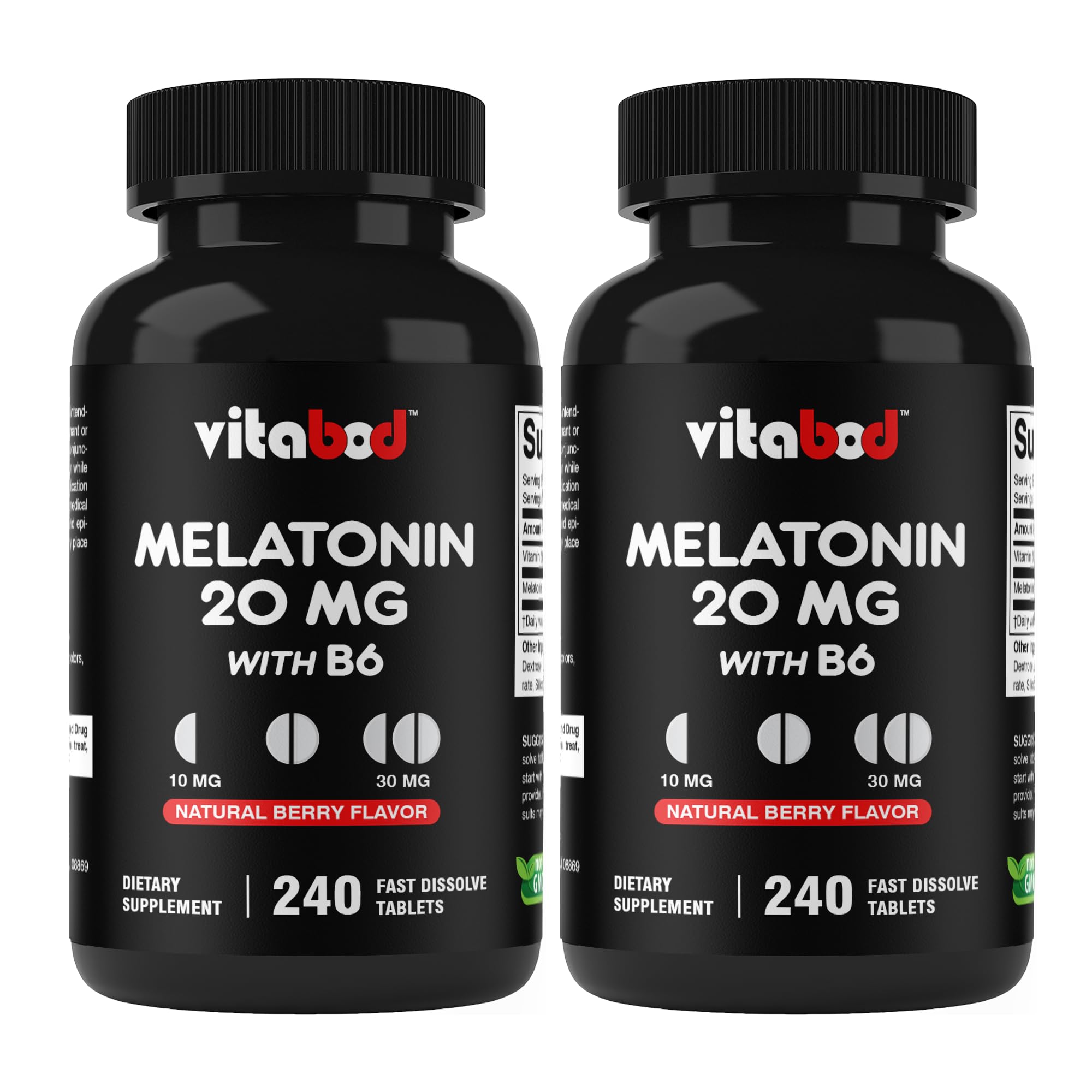Melatonin 20 mg - 240 Fast Dissolve Tablets - Drug Free - Natural Berry Flavor - Vegetarian, Non-GMO, Gluten Free 240 Count (Pack of 2)
