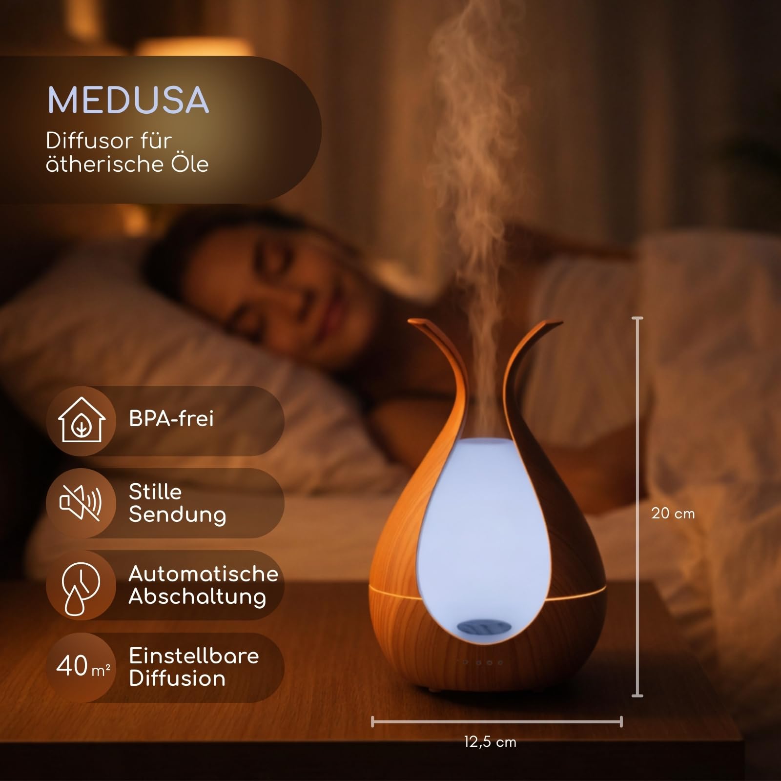 Duftdiffusor für ätherische Öle - 200ml - Premium-Design - Elektrischer Luftbefeuchter - Kontinuierliche oder abwechselnde Diffusion - Wellness und Aromatherapie - Zen'Arôme