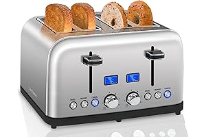 SEEDEEM 4-Slice Stainless Steel Toaster with LCD Display