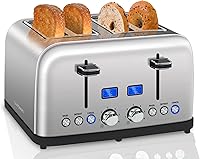 Vista 1 de SEEDEEM Tostadora de 4 rebanadas, pantalla LCD, 6 configuraciones de tostado, ranuras de 1.5 pulgadas de ancho, tostadora digital de acero