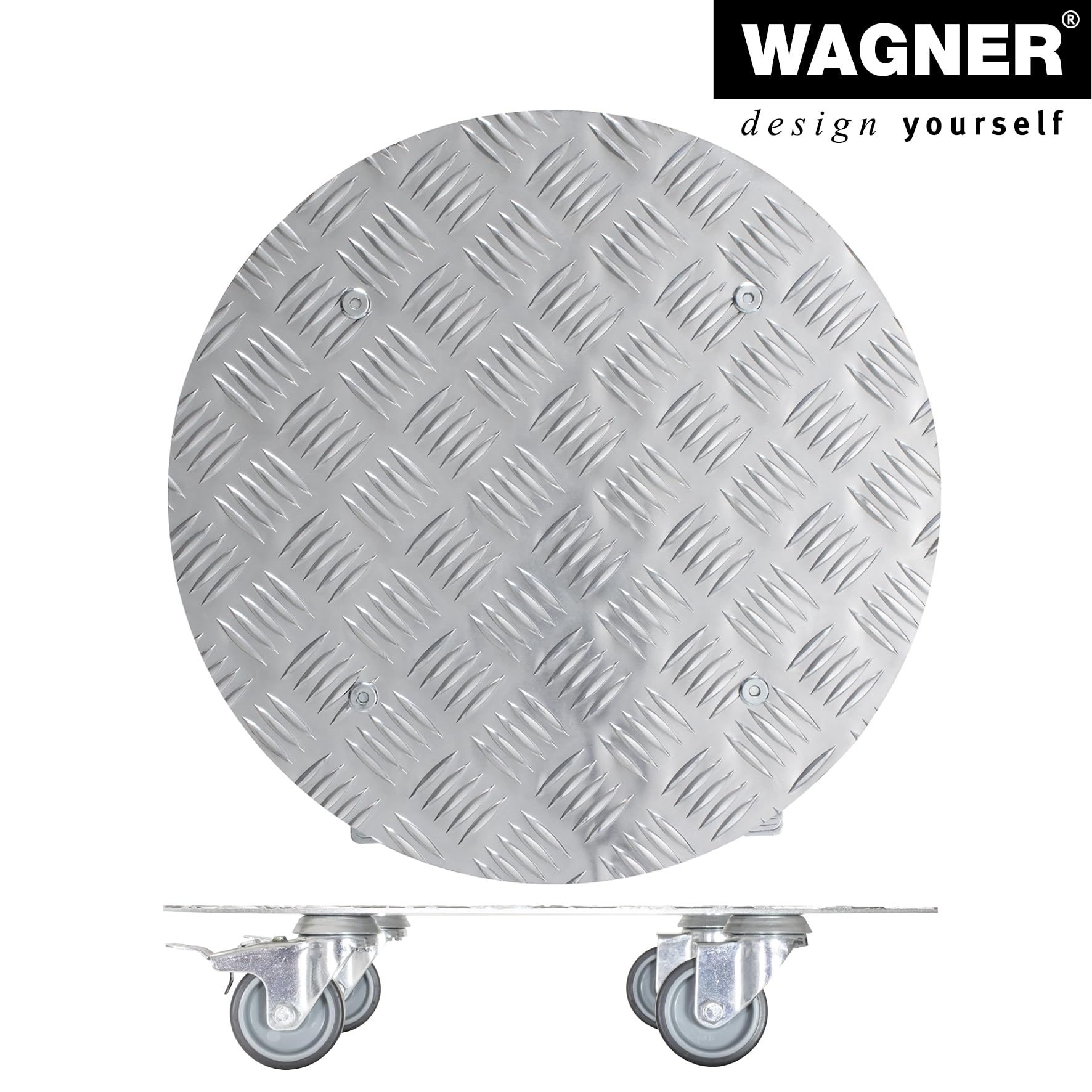 Wagner Carrello per Piante Alaska Ø 38 x 7,5 cm I Carrello per Fiori per Interni ed Esterni I Portavaso in Alluminio con Ruote I 2 Ruote con Freno I Portata 150 kg I Made in Germany - 20700201