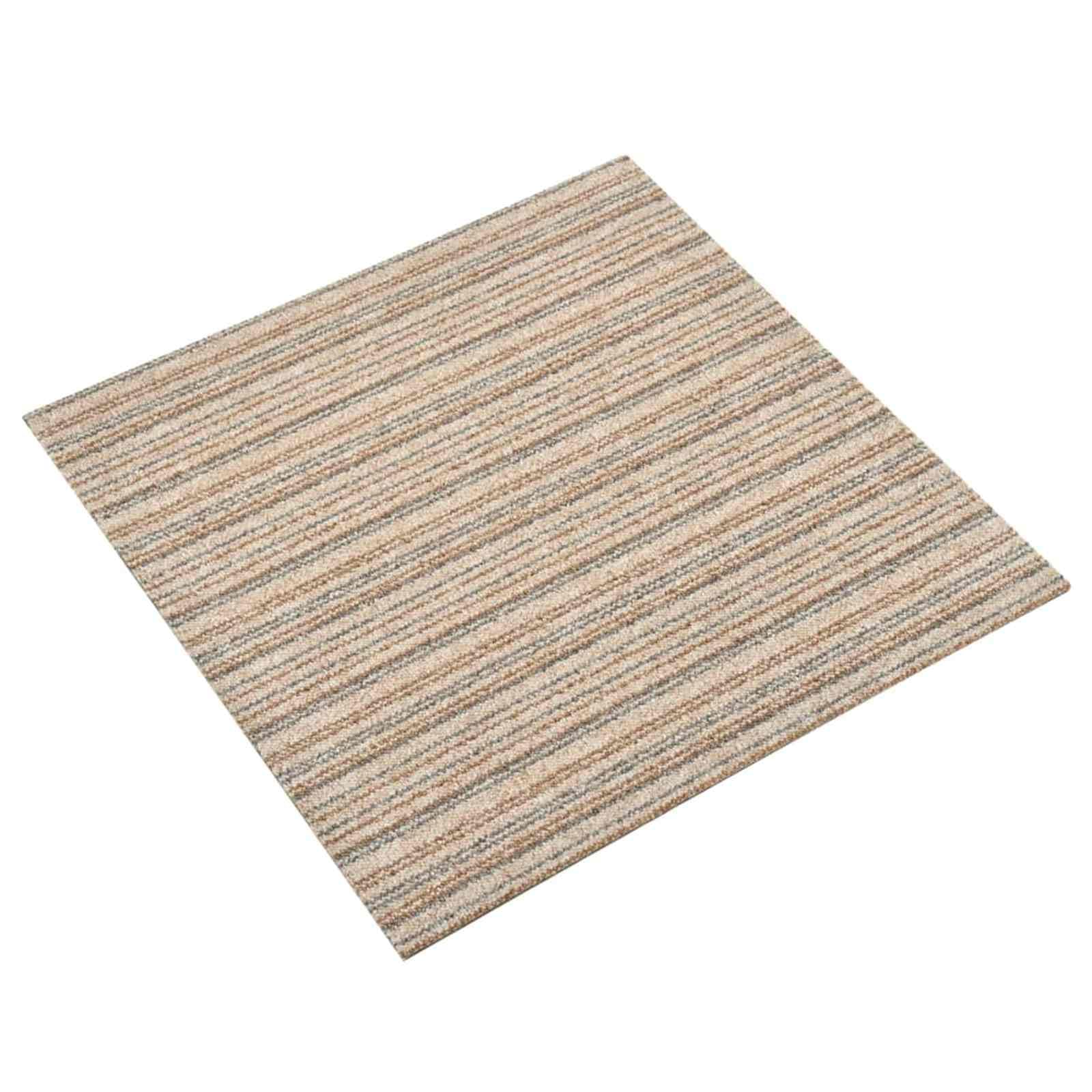 Teppichfliesen 20er Set 50x50 cm Gestreiftes Beige - Modularer Teppichboden aus Polypropylen für Innenräume, Bodenfliesen für Büro und Wohnzimmer, ca. 5 m²