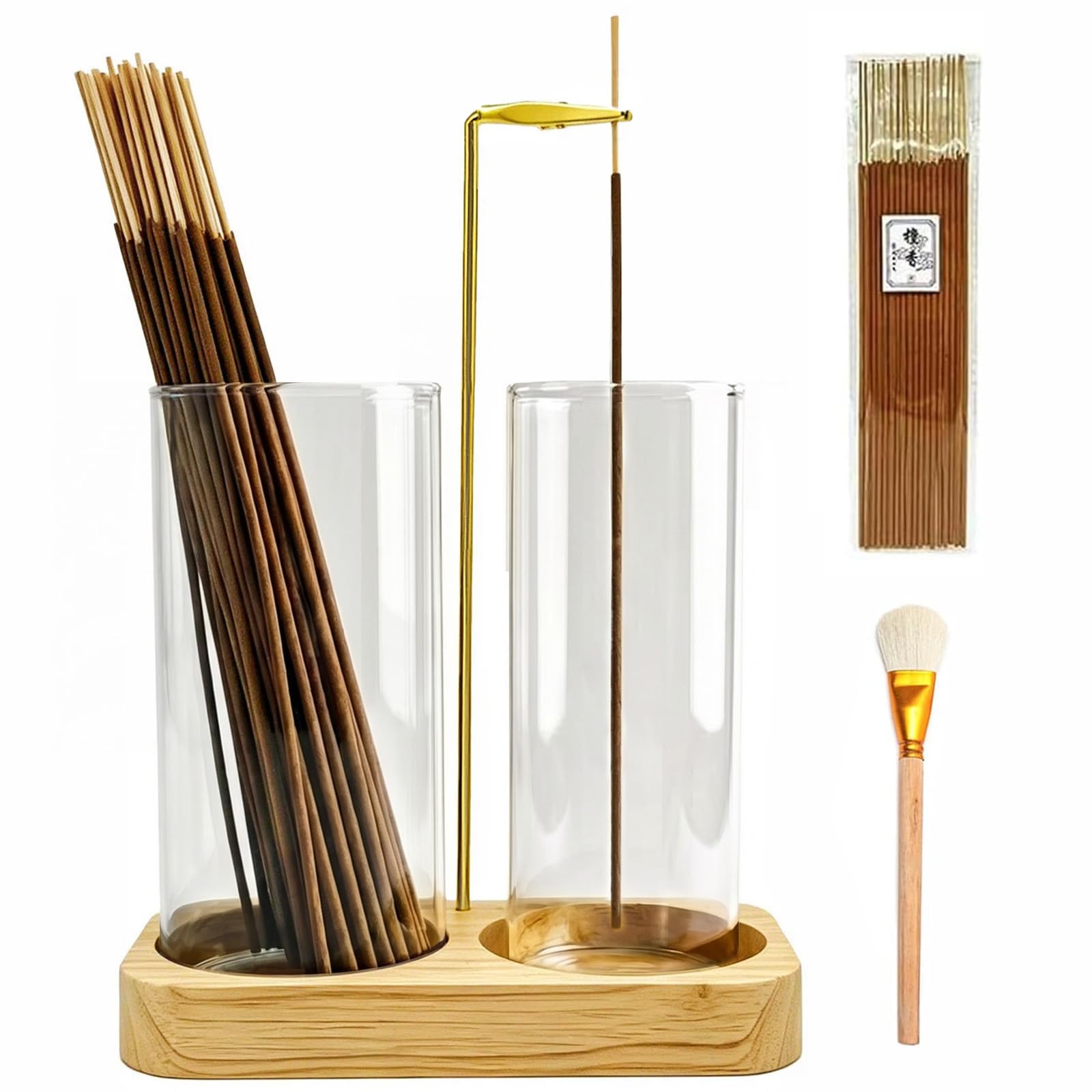 Photo 1 of ***PARTIAL SET 1 GLASS/ MISSING ACCESSORY PIECES** Incense Holder, 2 in 1 Wooden Incense Holder for Sticks with 20 Incense Sticks, Anti-ash Incense Burner with Glass Ash Catcher, Wood Incense Holder 20 Stick (2 in 1 Square)