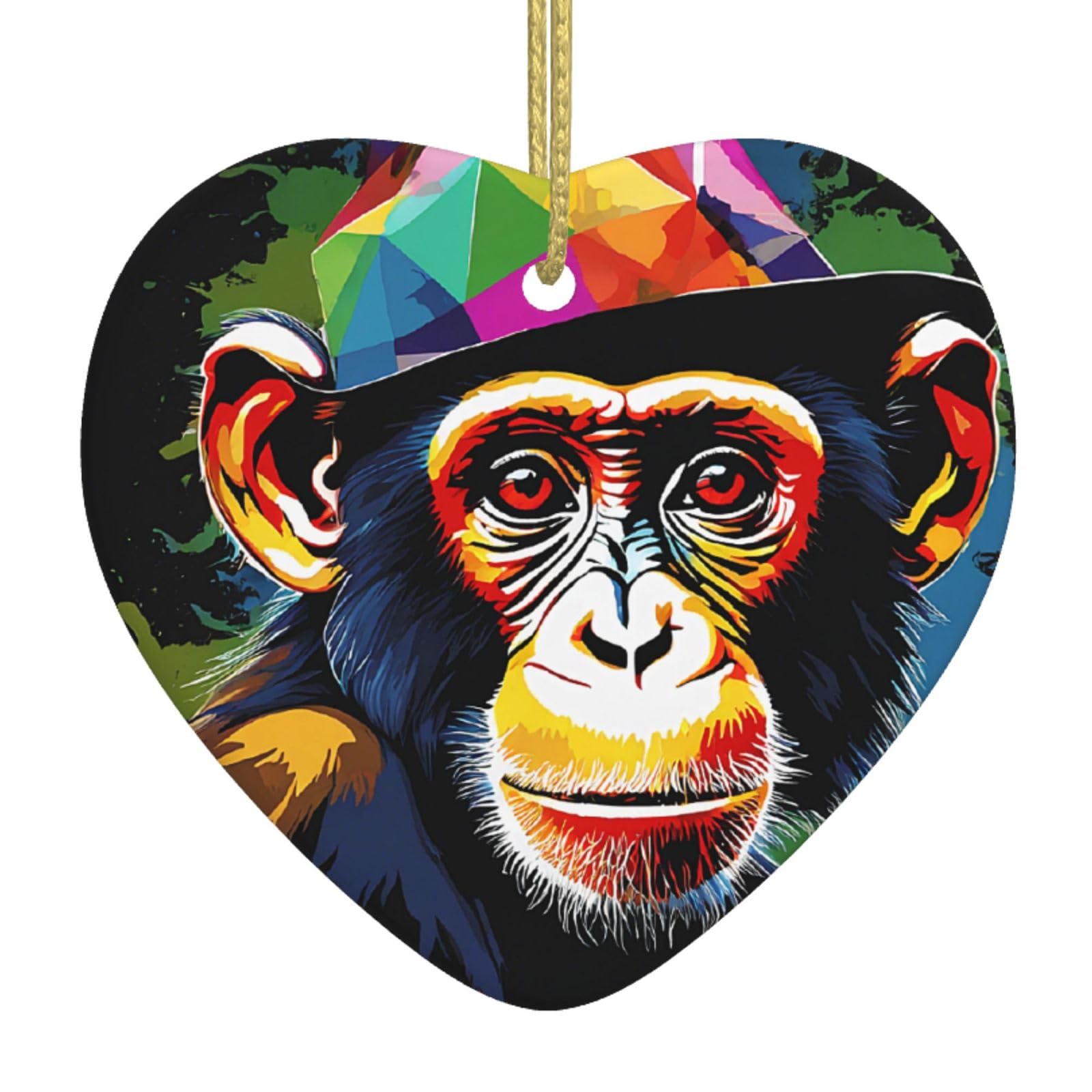Aspoijhn Monkey (Monkey) Christmas Tree Ceramic Hanging Heart Bauble Ornaments Festive Xmas Pendant Decorations For Party Home Decor