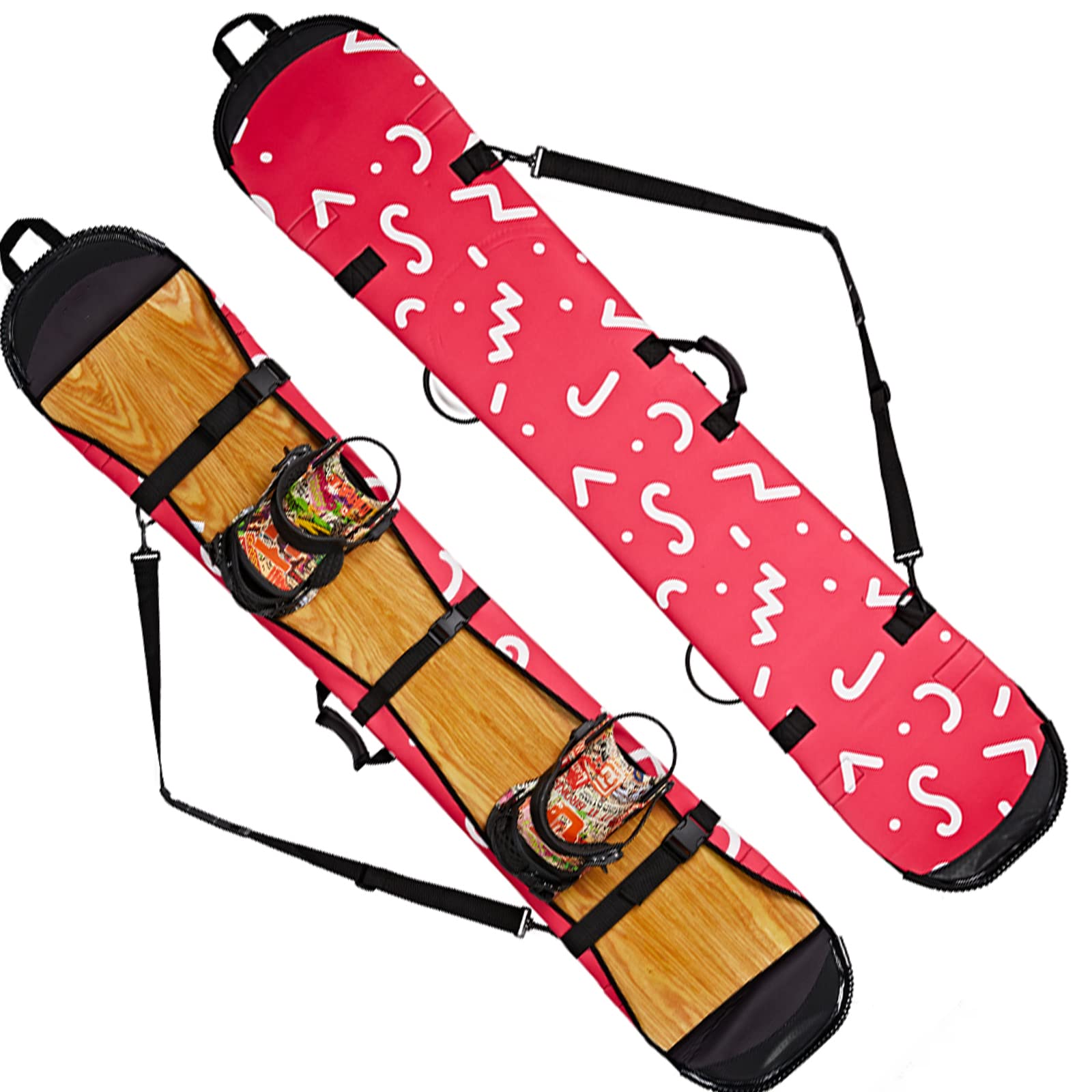 WEALTHY73 Portable Snowboard Bag Snowboard Protector One Shoulder Ski Equipment Storage Bag SBR Rubber Waterproof Wear-Resistant Fabric,Red,160CM