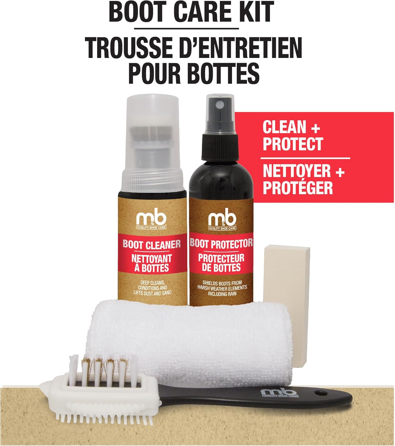 M&B Boot Care Kit, Shoe Cleaner Assortment with Boot Cleaner, Boot Protector, Cleaning Block, Microfiber Towel, Cleaning Brush, and Case, Ideal for Suede, Nubuck, Nylon, Leather, and More