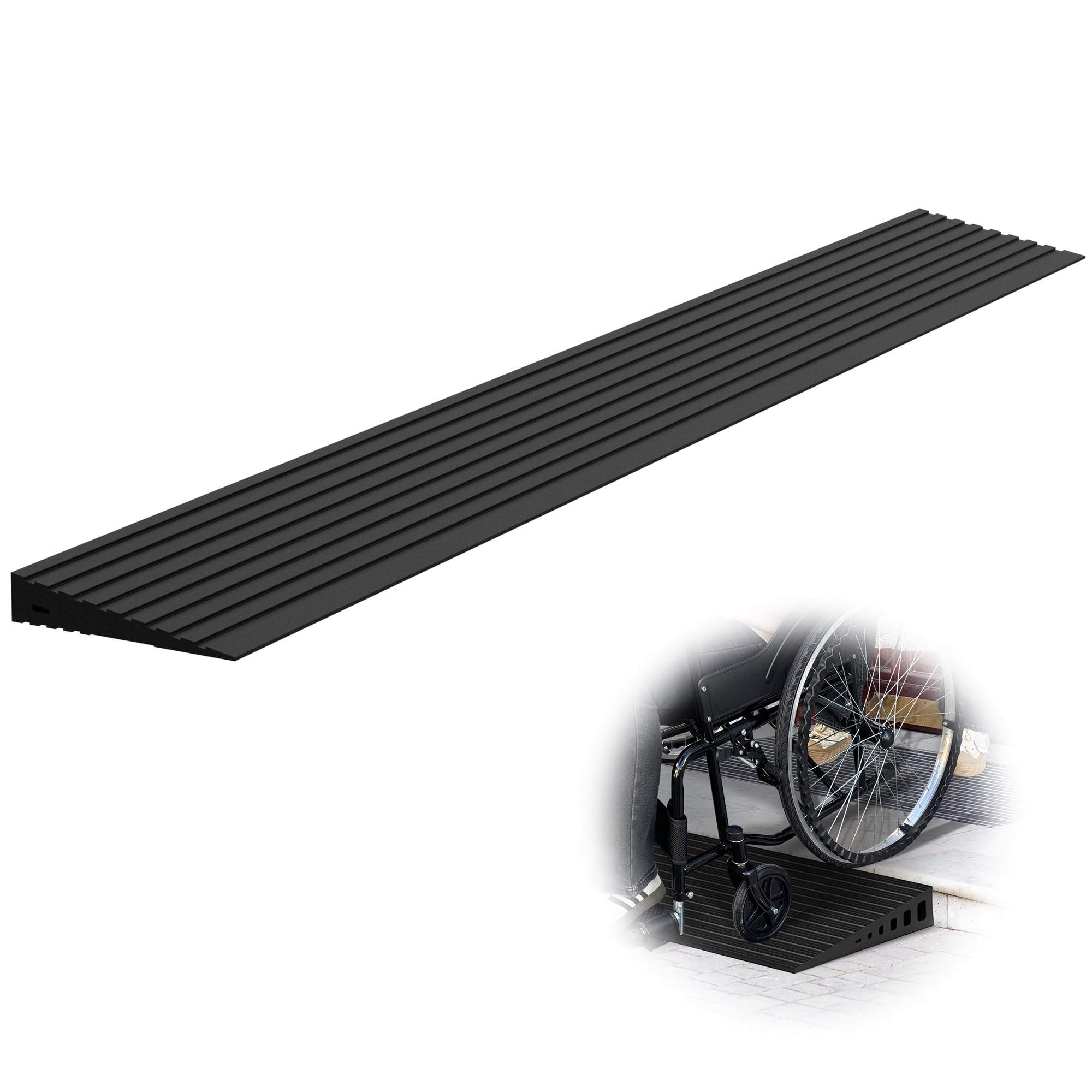 Xarilk Black 2.5Cm Rise Threshold Ramps For Doorways, 1000Kg Load Capacity, 90Cm Wide Natural Rubber Power Wheelchair Ramp Is Adjustable And Cuttable For Doorways, Curb, Sweeper, Power Scooters, Bathroom
