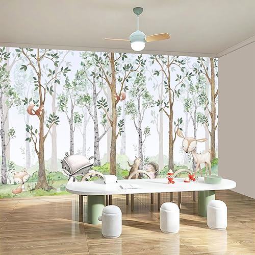 Miniatura 2 de WFBHUA - Papel tapiz infantil con dibujos animados de animales de acuarela y bosque, adecuado para habitación de niños y niñas (no se puede despegar