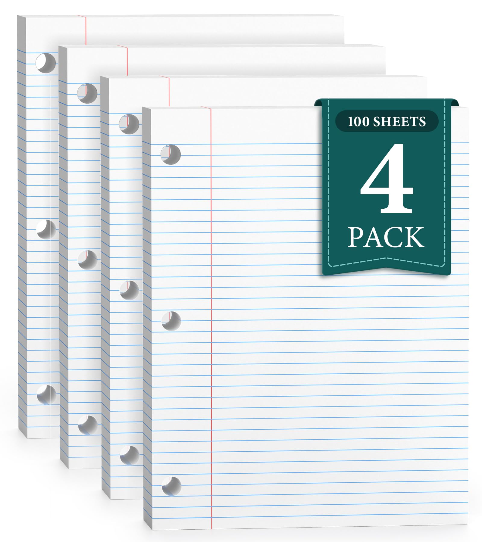 PINJINGPRO College Ruled Loose Leaf Paper, 3 Hole Punch Paper 8 x 10.5, Notebook Paper, Filler Paper for 3 Ring Binders, Lined Paper College Ruled,